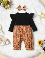 Queenstyle Newborn Baby Girl Clothes, Long Sleeve Ruffle Romper Jumpsuit Cute Infant Girl Fall Winter Outfits with Headband - Image 6
